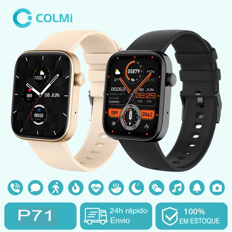 COLMI P71  Smartwatch com Chamadas por Voz - IP68 - Notificações Inteligentes -  Resistente à água