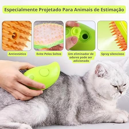 Escova Para Cães e Gatos A Vapor 3 Em 1