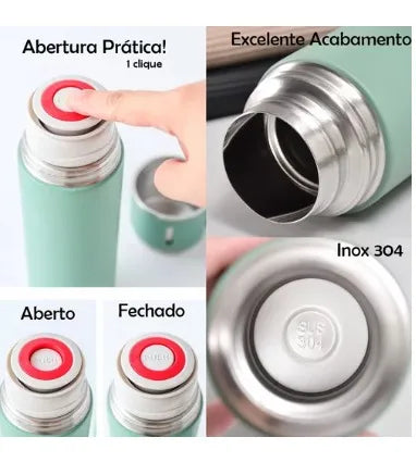 Kit Garrafa Térmica Vacuum Flask Set Inox 500ml + 3 Xícaras