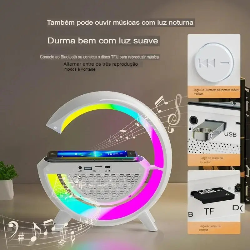 G-Speaker Smart Station - Luminária Bluetooth Inteligente Carregador Sem Fio Alarme Luz RGB